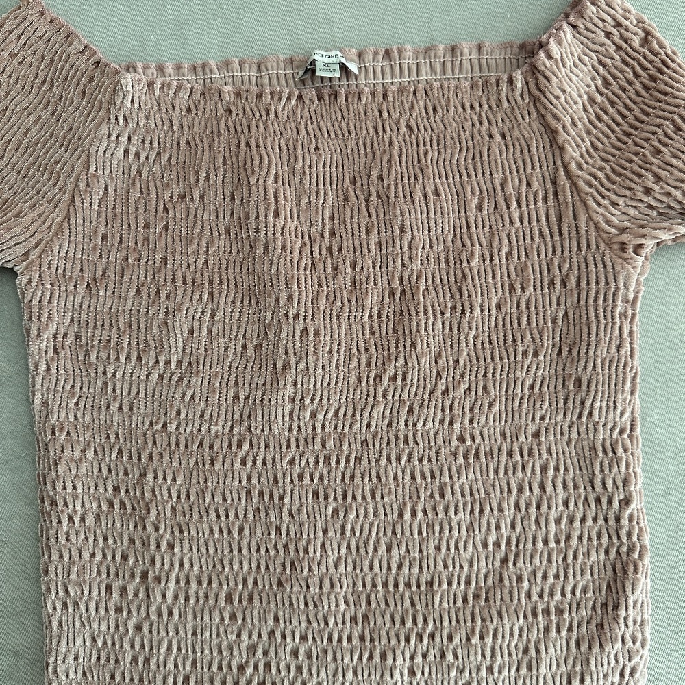 Off the shoulder velvet top blush pink